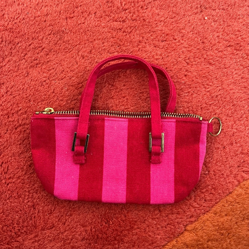 VS Victoria’s Secret Patent Small Mini Pouch Coin Purse Pink and Res Striped
